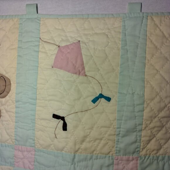 Handmade Quilted Baby Wall Hanging Yellow Green Animals Turtle Mice Ducks READ - Picture 11 of 16